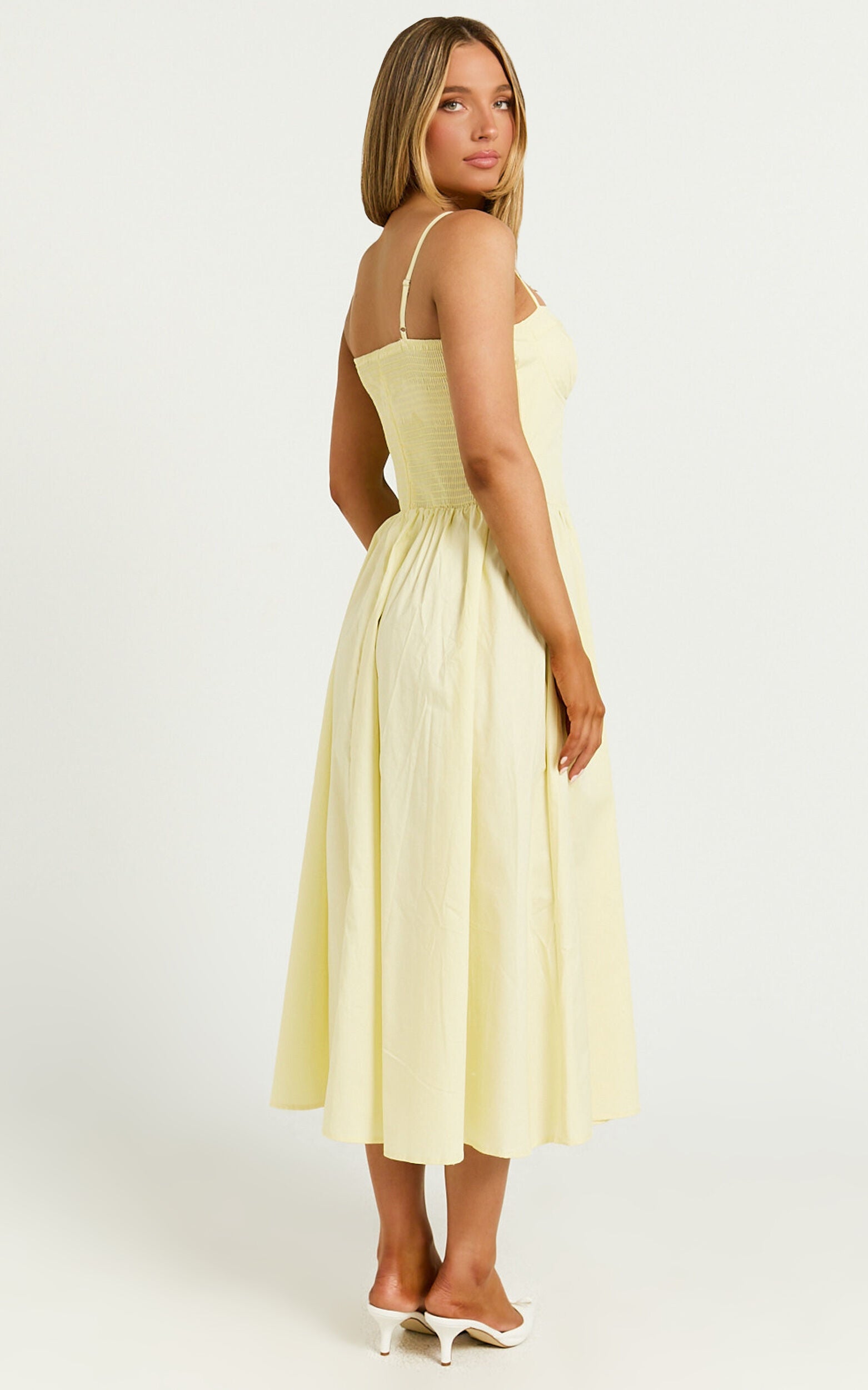 Mhissa Midi Dress - Sweetheart Neck  Fit & Flare Dress in Lemon