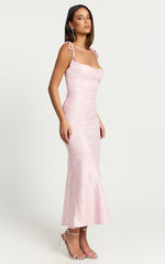 Marvie Midi Dress - Cowl Neck Tie strap detaling Dress in Pink
