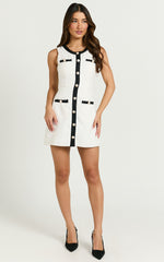 River Mini Dress - Boucle Button Through A Line Dress in White