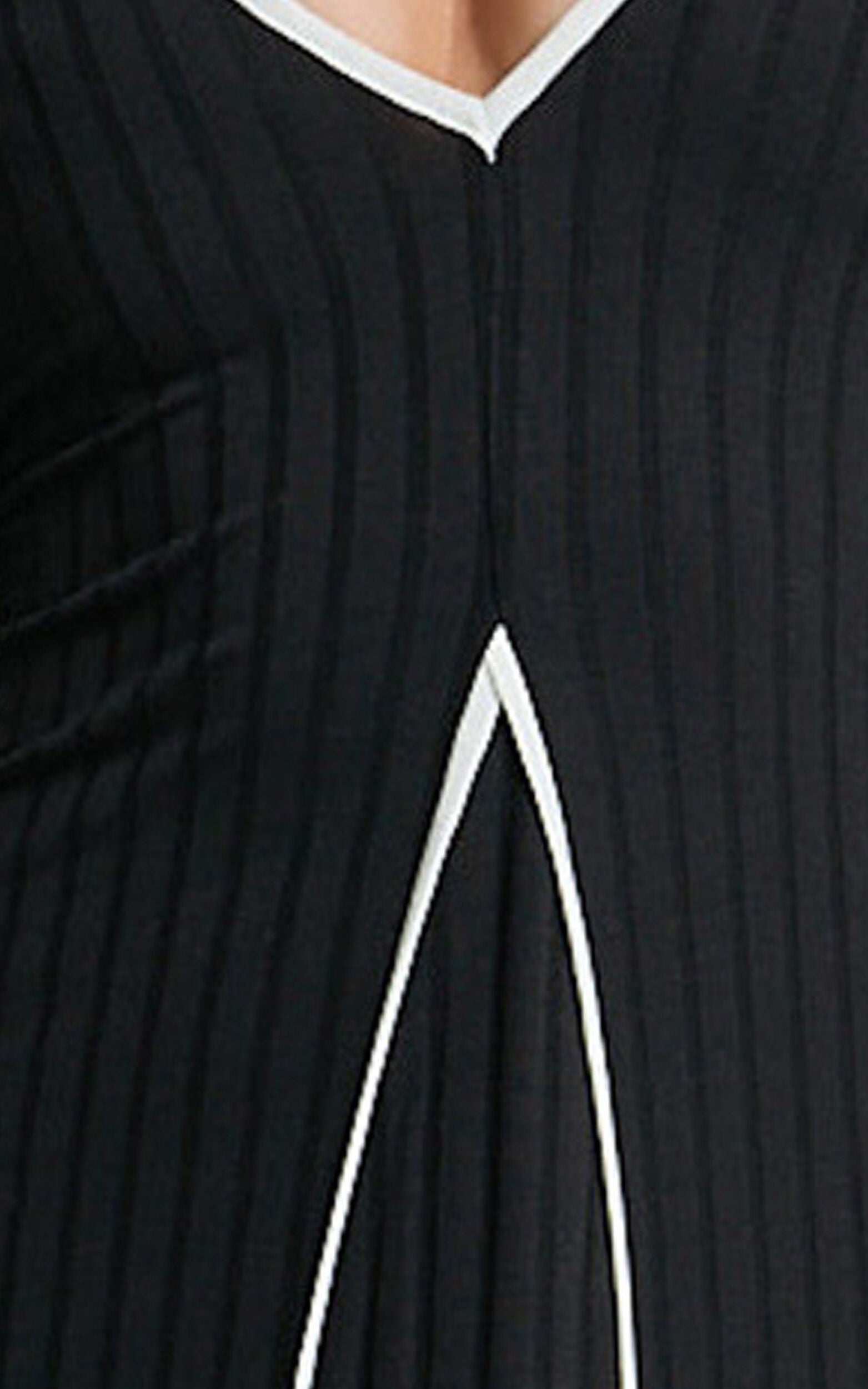 Margie Midi Dress - Long Sleeve Contrast Bind Ribbed Dress in Black