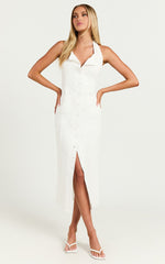 Shane Midi Dress - Button Through Halter Slip Dress in White