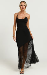 Chelly Midi Dress - Knitted Asymmetric Sheer Hem panel Dress in Black
