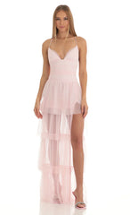 Mesh Maxi Dress in Pink