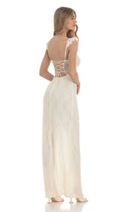 Lace Ruffle Sleeve Maxi Dress in Cream
