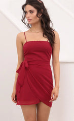 Double Tie Dotted Wrap Dress In Burgundy