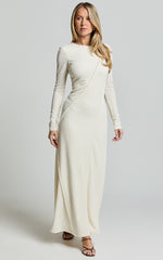 Kylie Maxi Dress - Long Sleeve Low Back Dress in Cream