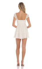 Chiffon Eyelet Cap Sleeve Dress in Cream