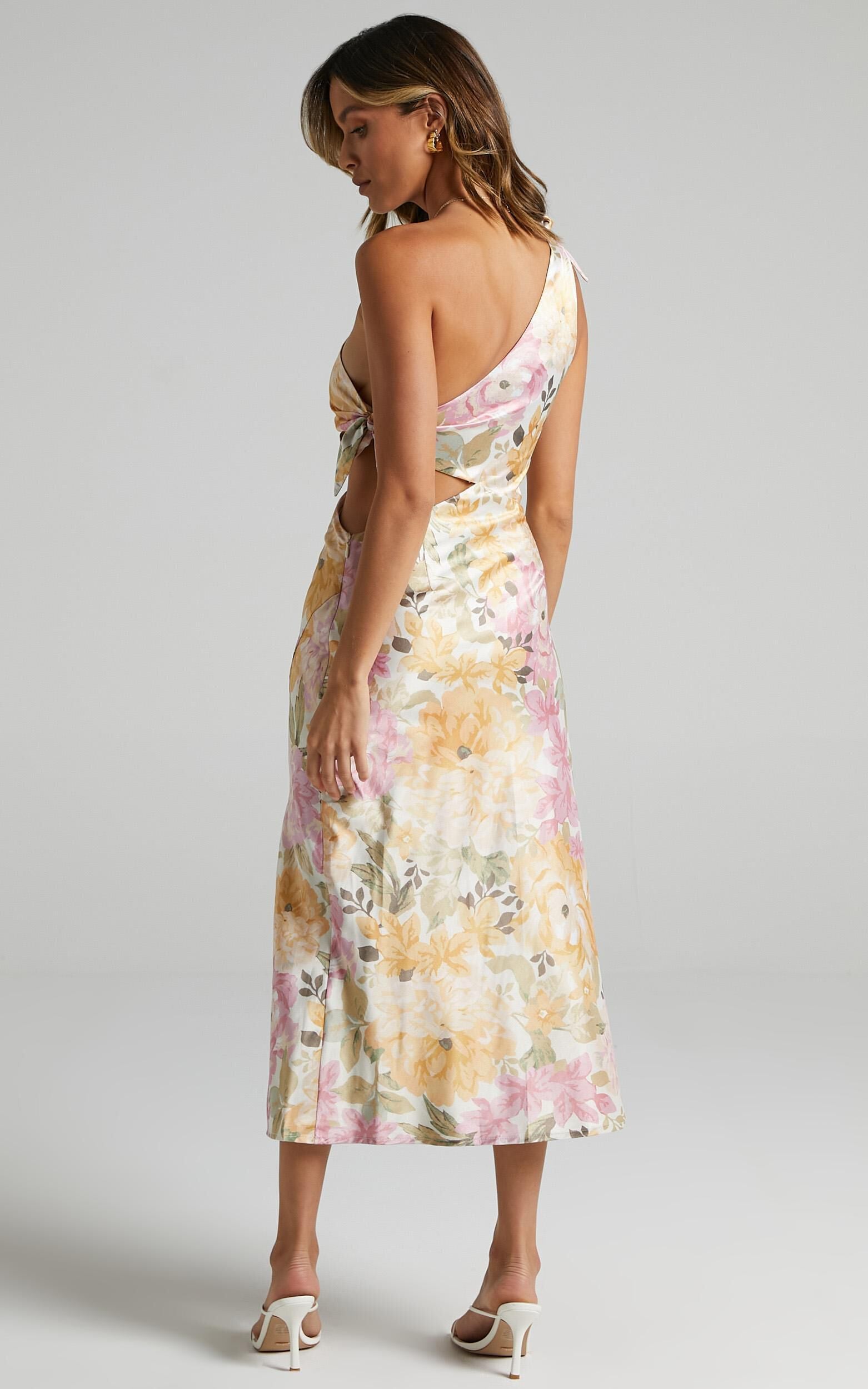 Glaucus Midi Dress - One Shoulder Cut Out Dress in Elegant Rose