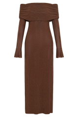 Marcel Off Shoulder Diamante Maxi Dress - Chocolate