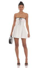 Black Trim Fit and Flare Dress in White