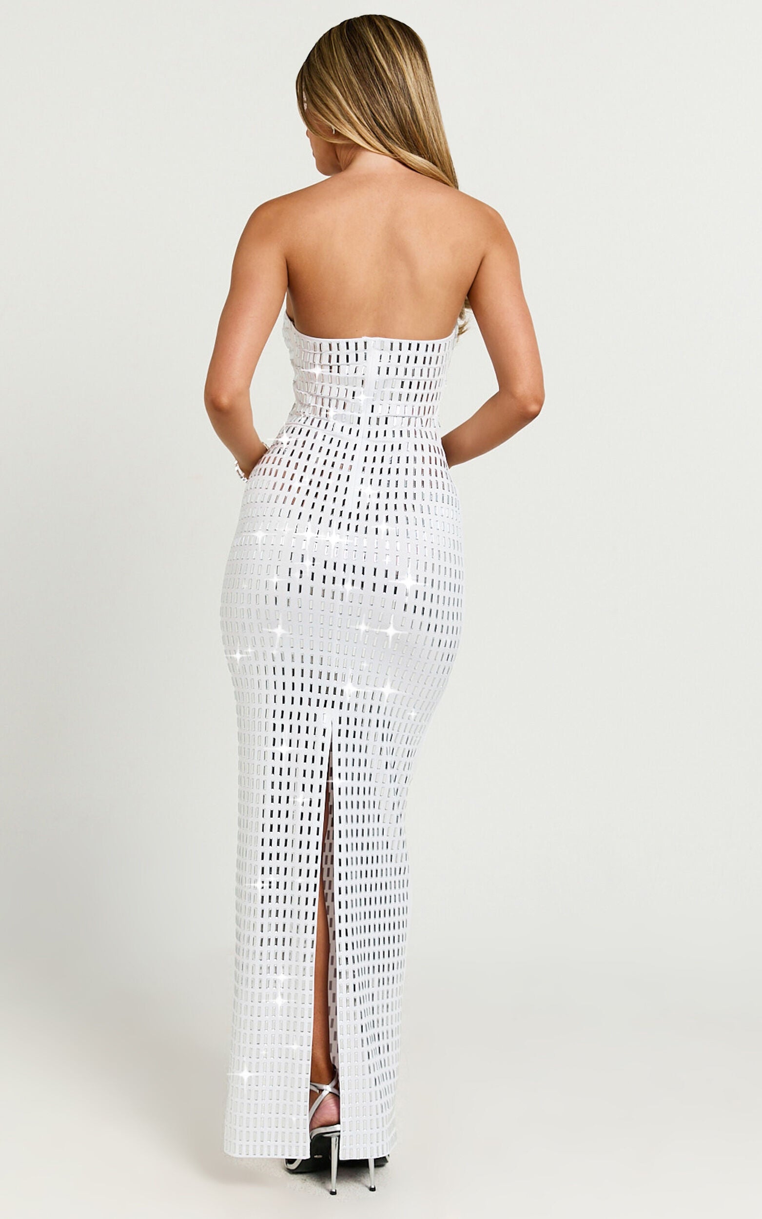 Joyce Maxi Dress - Heat Press Strapless Dress in Silver