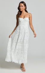 Leanne Midi Dress - Tie Shoulder Corset Lace Dress in White