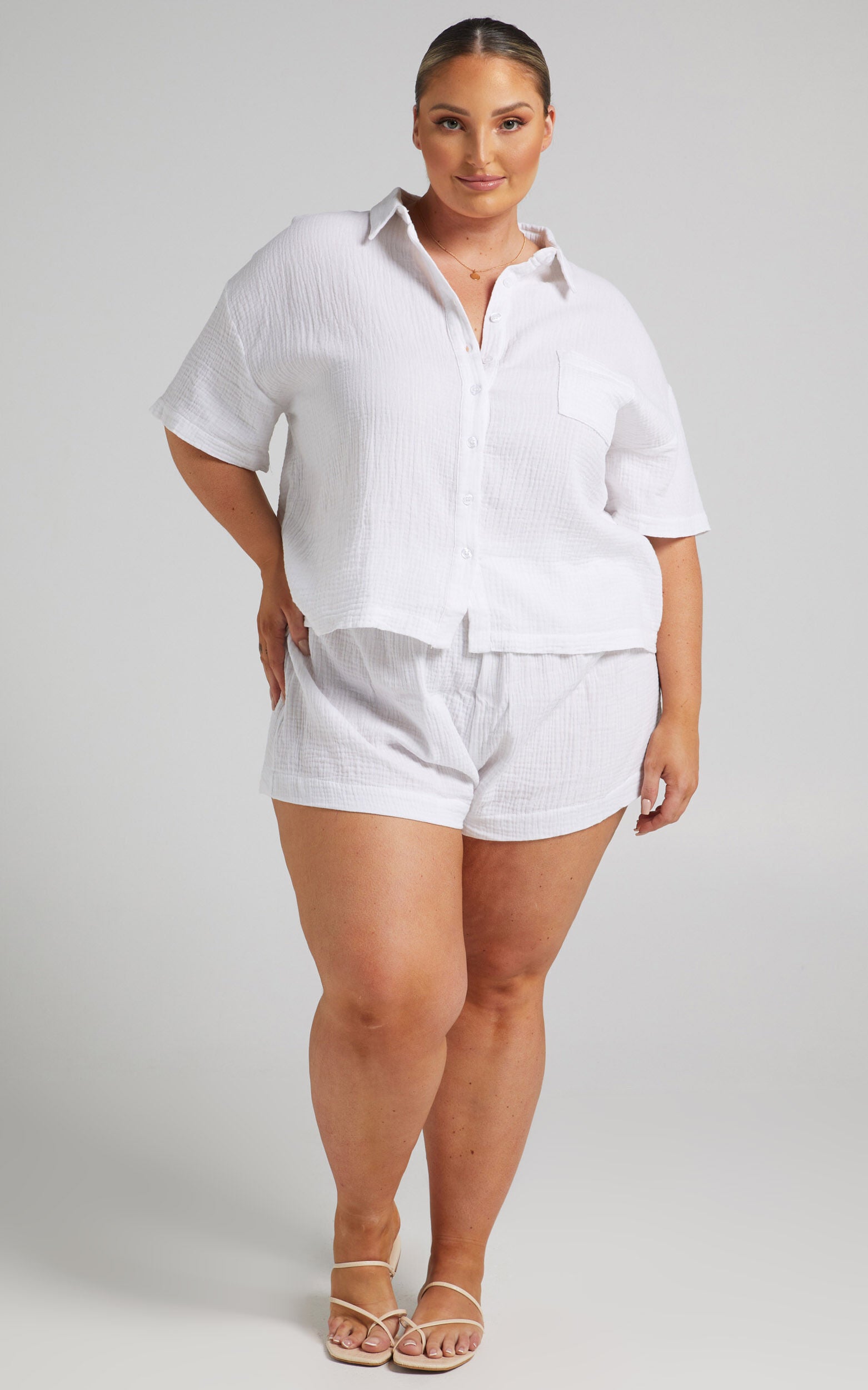 Donita Top - Button Up Shirt Top in White