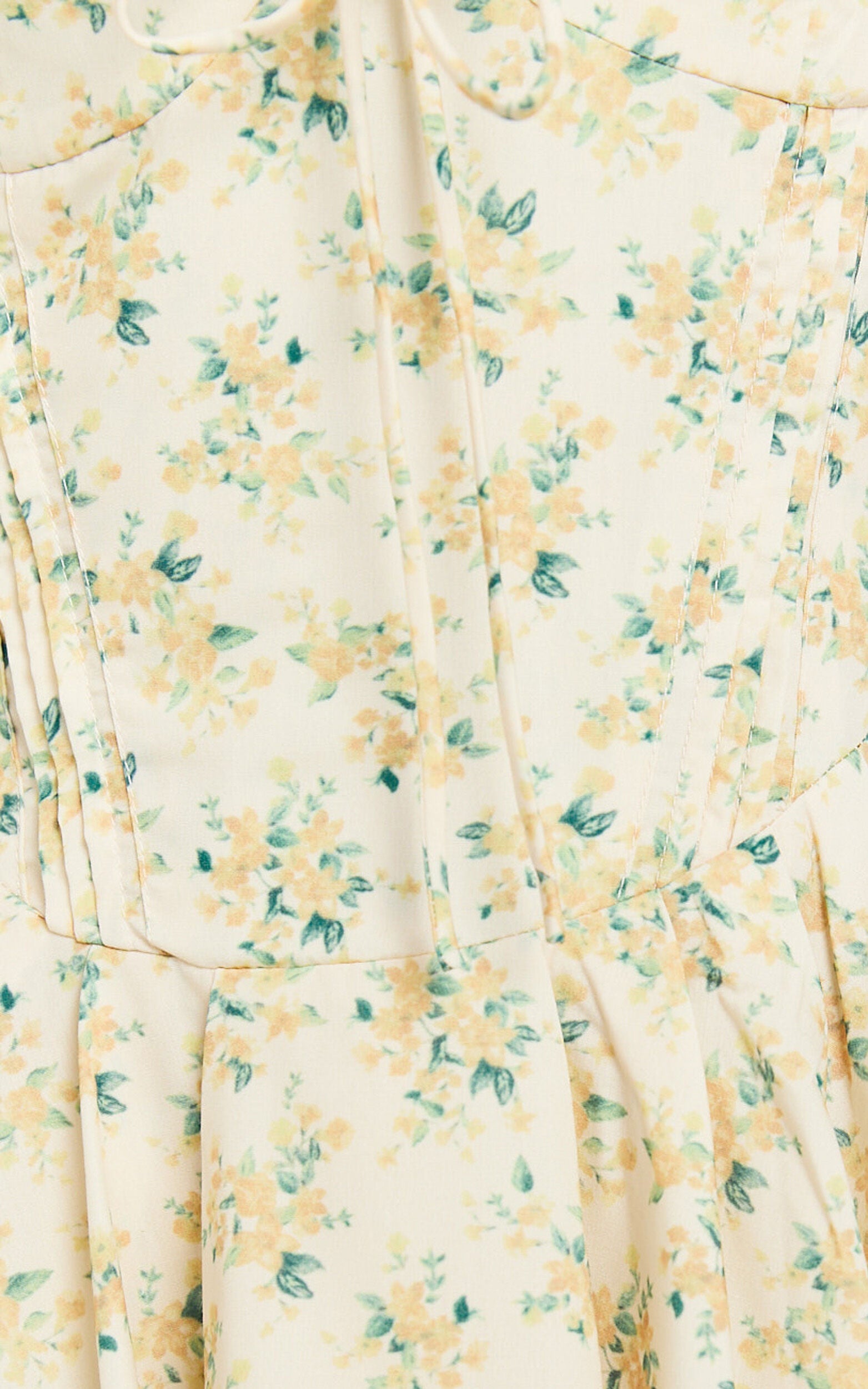 Jefelyn Mini Dress - Puff Sleeve Fit & Flare Dress in Lemon Vintage Floral