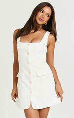 Kenna Mini Dress - Square Neck Button Down Mini Dress in Ivory