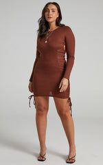 Brittah Mini Dress - Long Sleeve Dress in Chocolate