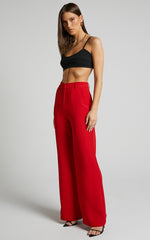 Bonnie Pants - High Waisted Tailored Wide Leg Pants in Red