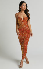 Rayner Midi Dress - V Bar Sequin Bodycon Dress in Copper