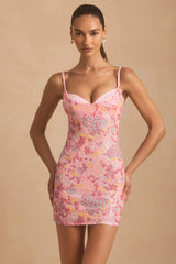 Embellished Camisole Bodycon Mini Dress in Pink