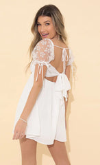 Baby Doll Dress in White Daisy