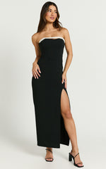 Perlita Midi Dress - Sleeveless Pearl band detailing Dress in Black