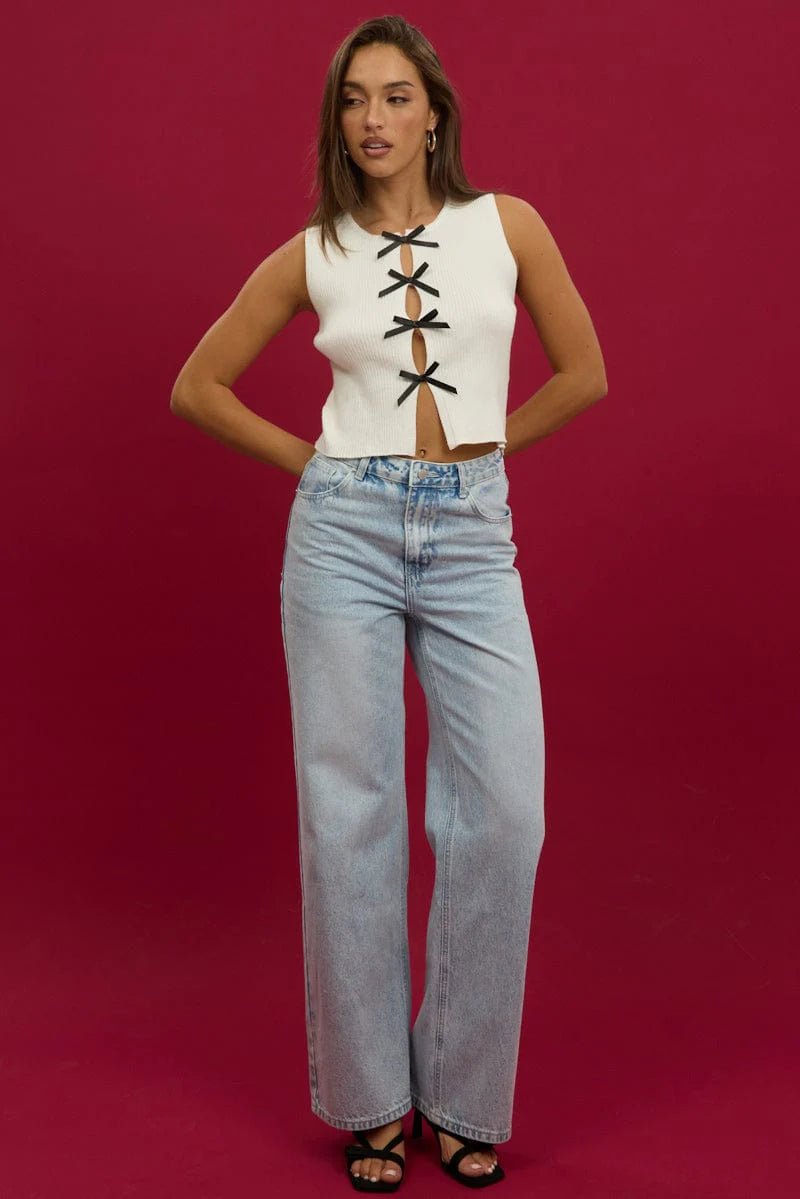 Denim Wide Leg Jeans Mid Rise