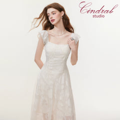 Juniors' Sweetheart-Neck Flutter-Sleeve Lace Dress