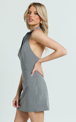 Latisha Mini Dress - Halter Collared Fitted Dress in Grey