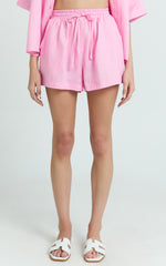 Ramona Linen Shorts - Drawstring Linen Shorts in Pink