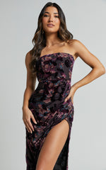 Jessell Midi Dress - High Split Strapless Dress in ALETTA BURNOUT
