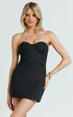 Blaire Playsuit - Strapless Bustier Tailored Playsuit in Black