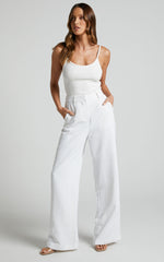 Bonnie Pants - High Waisted Tailored Wide Leg Pants in White