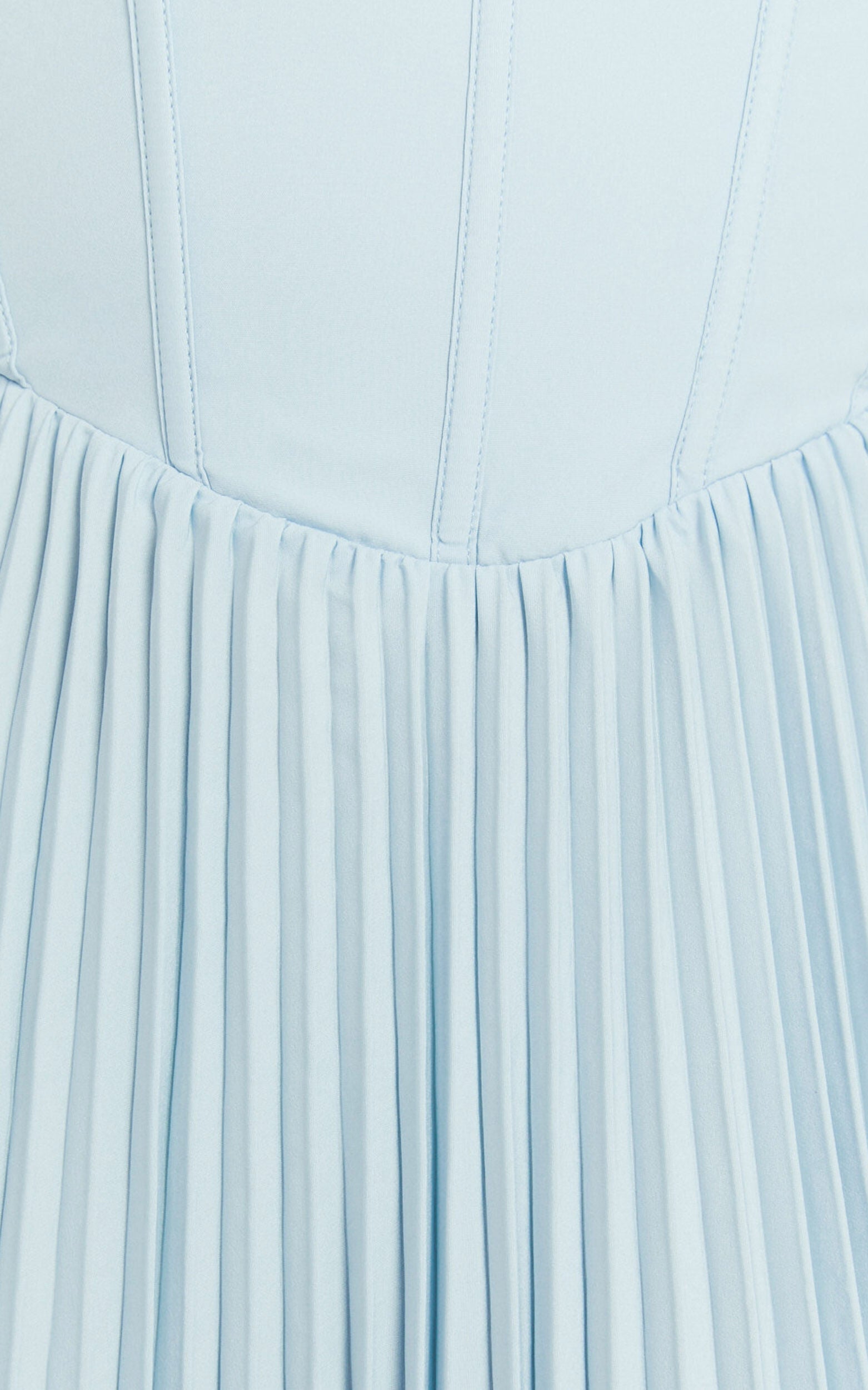 Loretta Midi Dress - Lace Up Back Bustier Pleated Dress in Light Blue