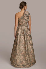 ONE SHOULDER BOW JACQUARD BALL GOWN