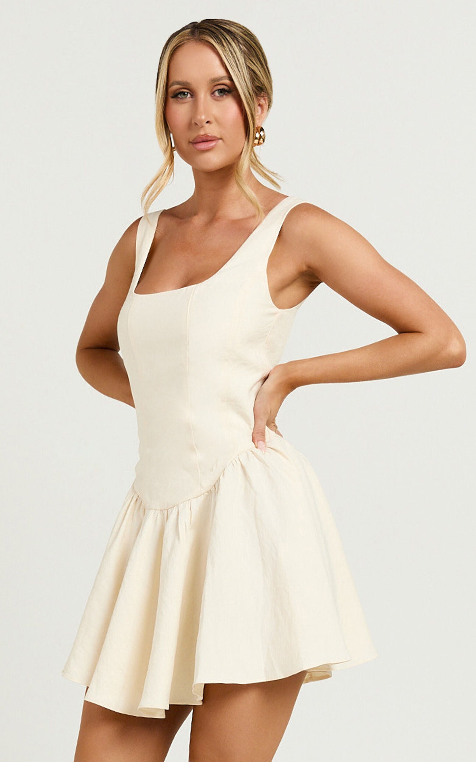 Leanora Mini Dress - Scoop Neck Corset Dress in Ivory