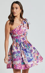 Alice Mini Dress - One Shoulder Side Cut Out Dress in Vintage Garden Print