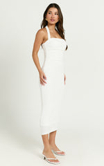 Lila Midi Dress - Halterneck Ruched Bodycon Dress in Off White