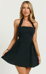 Benith Mini Dress - Halter Fit & Flare Dress in Black