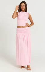 Nancy Maxi Skirt - Gathered Waist Skirt in Pink