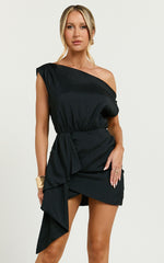 Niana Mini Dress - Drape One Shoulder Dress in Black