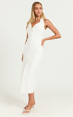 Shane Midi Dress - Button Through Halter Slip Dress in White