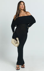 Claire Maxi Dress - Knit Off Shoulder Dress in Black