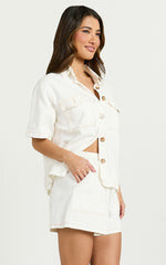 Brydie Two Piece Set - Denim Short Set in White