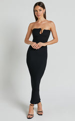 Alberta Maxi Dress- Strapless bust detail textured dress in Black