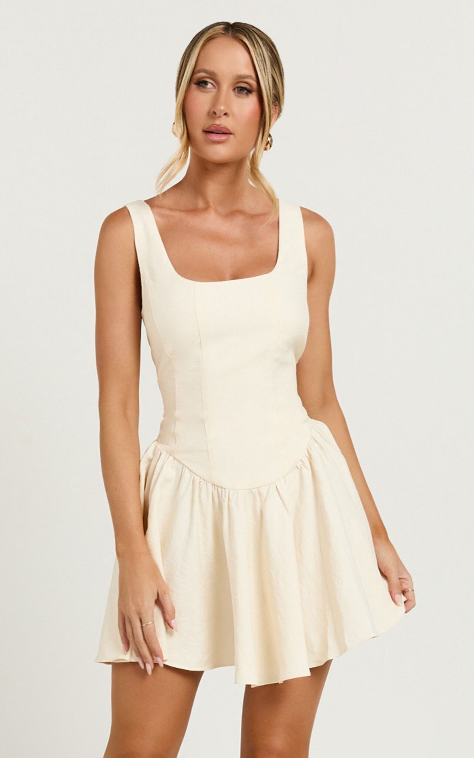 Leanora Mini Dress - Scoop Neck Corset Dress in Ivory