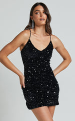 Salome Mini Dress - Bodycon Sequin Dress in Black