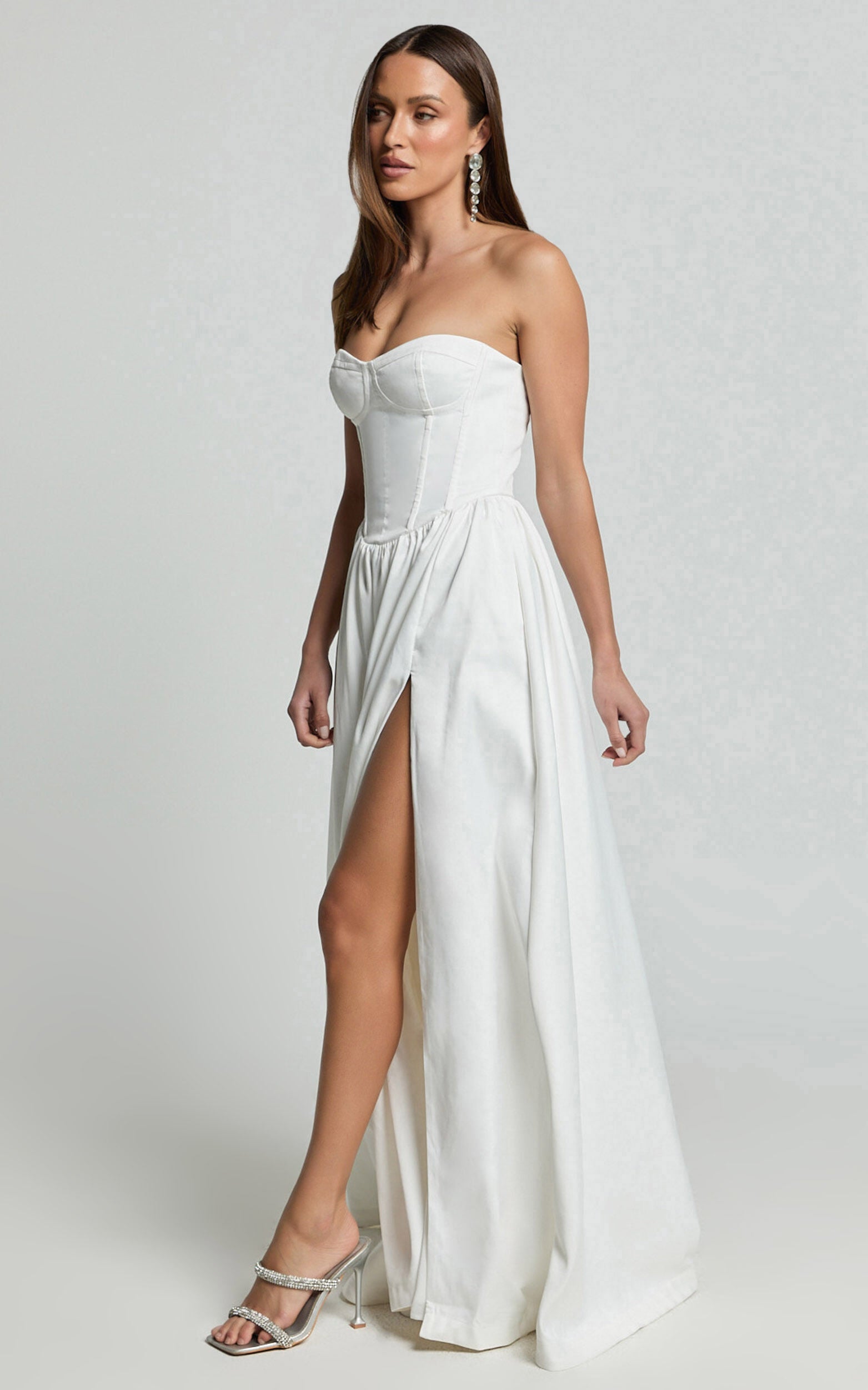 Vivian Maxi Dress - Strapless Corset Front Split Dress in Ivory