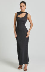 Pia Midi Dress - Twist Neck Cut Out Bodycon Dress in Charcoal