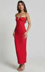 Alberta Maxi Dress- Strapless bust detail textured dress in Red