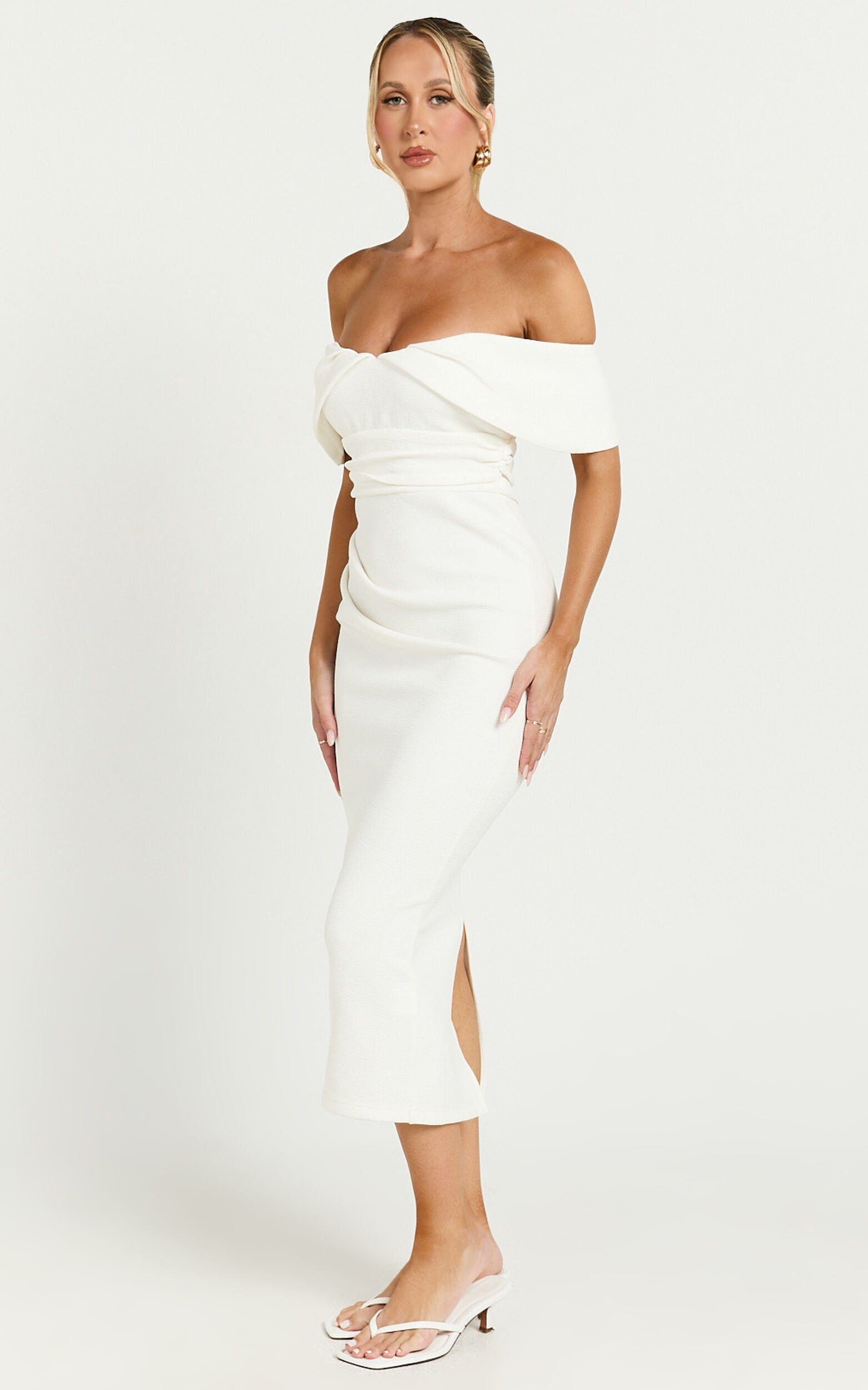 Noraly Midi Dress - Off The Shoulder Slip Dress in White